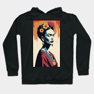 Frida's Chromatic Charm: Colorful Portrait Hoodie